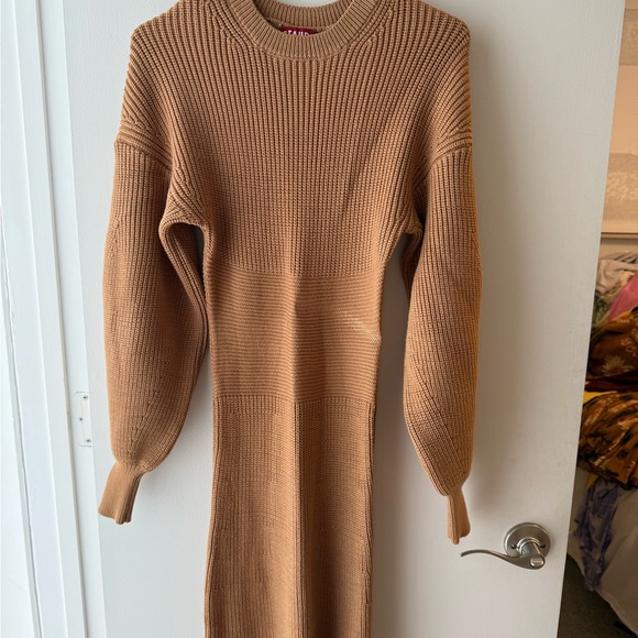 STAUD Dresses & Skirts - STAUD Camel Brown Ribbed Knit Midi Dress